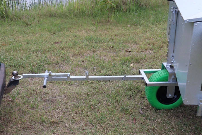 Tow hitch connected up to tow vehicle on Chicken Caravan 30