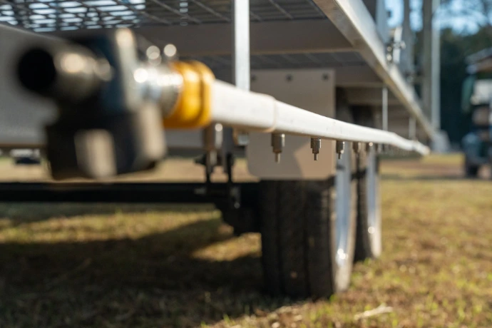 Nipple drinker system installed on the Solar powered control box for the automation in the Chicken Caravan 600 for chickens to have clean water